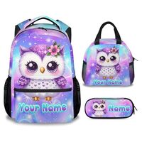 Kids Backpack with Lunch Box, Owl Backpacks for Girls, 17 Inch Personalized Toddler School Bag Set, 