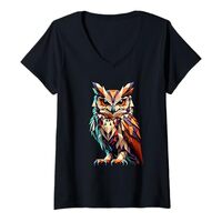 Womens Origami Art Eastern Screech Owl Owls V-Neck T-Shirt