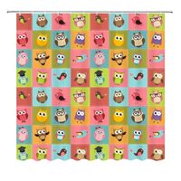 Owl Theme Shower Curtain Cute Cartoon Owls Style Bath Bird Bathroom Curtains Colorful Patchwork Patt