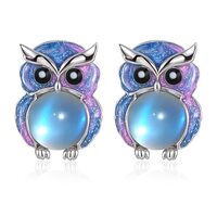 Owl Earrings Sterling Silver Cute Moonstone Owls Animal Stud Earrings Jewelry Christmas Gifts for Wo