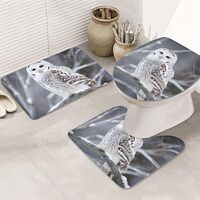 FHEDVBN Winter White Owl Bathroom Rugs Sets 3 Piece, Super Soft Absorbent Bath Mat with U-Shaped Con