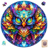 Wooden Puzzle for Adults, Stained Glass Owl Puzzles, 500 Pieces Jigsaw Puzzles Unique Animal Shape P