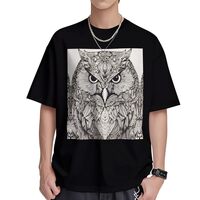 Owls Birds Printing Short Sleeve Cotton Lightweight Pullover Summer Casual Sweatshirts Black