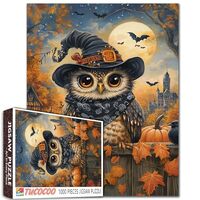 Cute Owl Halloween Theme 1000 Piece Jigsaw Puzzle for Adults Students Autumn Leaves Pumpkin Haunted 