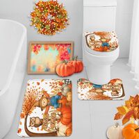 Arttown Fall Pumpkin Scarecrow Owl Bathroom Rug Set of 3,Autumn Maple Leaves Thanksgiving 3 Pieces B