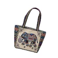 Embroidered Cartoon Tote Canvas(Elephant/Owl 6 Styles) Large Capacity Horizontal Square Zipper Openi