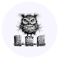 24 x 40mm Round 'Angry Owl On Fence Post' Stickers (SK00069939)