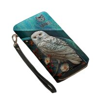 Personalized Owl Women Leather Wallet, Custom Name Vintage Owl RFID Blocking Zip Wallet, Boho Long L