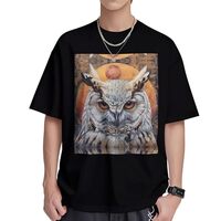 Owl Beliefs Printing Short Sleeve Cotton Lightweight Pullover Summer Casual Sweatshirts Black