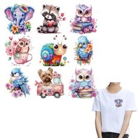 9pcs Bird Owl Dog Animal Flower Leaf Book Iron On Transfers for T-Shirts Rub on Transfers Stickers V