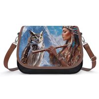 Native U.S. Indian Woman Flute Music Owl Women's Shoulder Handbags Leather Crossbody Bags Soft 