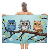 LYDSKGEQ Owls Standing Beach Towel 31x51 Sandproof Pool Swim Towels Oversized Absorbent Microfiber B