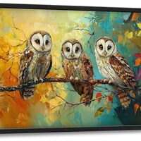 Large Owl Wall Art, Extra Black Owls Pictures Wall Decor, Oversized Animal Canvas Prints Painting, B