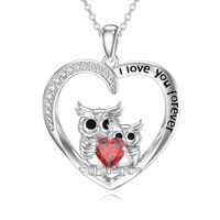 Heart Owl Necklace for Women 925 Sterling Silver Natural Garnet Owl Heart Pendant I Love You Forever