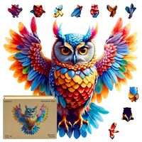 Wooden Jigsaw Puzzles for Adults and Kids, Rainbow Owl 200 Piece Unique Shaped Puzzle, Family Game a