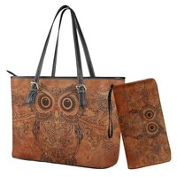 Nittanovaca Owl Printed Handbags Set for Women Ladies,Zippered Tote Bag Set Leather Satchel Purse,To