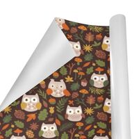 SEINDUS Gift Wrapping Paper Roll 58" X 23" ，Cute Owls And Leaves Pattern Gift Wrap Paper