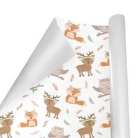 SEINDUS Gift Wrapping Paper Roll 58" X 23" ，Fox Deer And Owl With Feathers Gift Wrap Pap