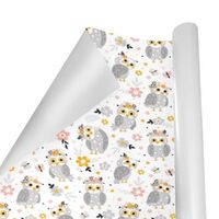 SEINDUS Gift Wrapping Paper Roll 58" X 23" ，Gray Owls And Flowers Gift Wrap Paper Fade-R