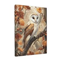 Owl Canvas Wall Art Fall Autumn Pictures Maple Leaf Painting Animal Owls Prints Modern Artwork for B