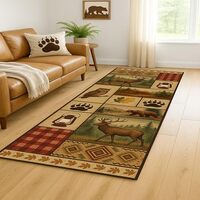 Rustic Lodge Runner Rug 2.5x8 ft – Washable Non-Slip Hallway, Kitchen, Living Room, Bedroom, E