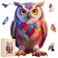 MYS A&middot;U&middot;R Wooden Puzzles for Adults, Neon Owl Jigsaw Puzzle 200pcs, 8.2x12.5in, Unique