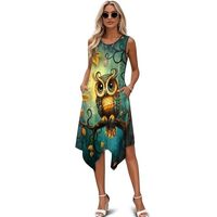 Flaishyardaw Green Owl Midi Dresses for Women 2025 Plus Size 4th of July Summer Dresses Loose Sleeve