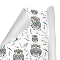 SEINDUS Gift Wrapping Paper Roll 58" X 23" ，Boho Owl Pattern Gift Wrap Paper Fade-Resist