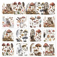 GOMAKERER 12 Sheets Rub on Transfers for Crafts and Furniture, Vintage Mushroom Owl Decals Rub on Tr