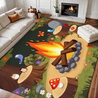 10x14 Area Rugs for Classroom Boho Washable Rug for School Top View Angle Campfire Tree Seats Owls B