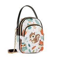 Seamless Pattern with Cartoon Rabbit Squirrel Fox Owl and Leaf Quilted Crossbody Bags for Women Girl