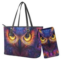 Nittanovaca Owl Printed Tote Bag Handbag and Wallet Set,Top Handle Shoulder Bags with PU Wallet,Ligh