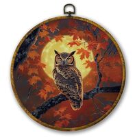 Mcehtle Moody Fall Owl Wall Art Decor, Mystical Owl Moon Autumn Spooky Woodland Scene Framed Canvas 