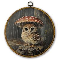 Mcehtle Vintage Owl and Mushroom Cottagecore Wall Art Decor, Dark Academia Whimsical Framed Canvas P