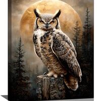 Cabin Owl Wall Art Moon and Forest Canvas Wall Decor Rustic Animal Pictures Paintings Prints Mystica