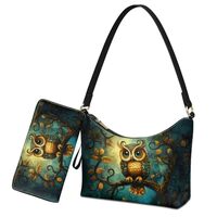 Sannovo Owl Printed Underarm Purses Women's Leather Shoulder Handbags PU Wallet for Shopping Ho