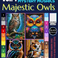 Majestic Owls Color by Number for Adults: Mystery Mosaic Pixel Art Book with Black Backgrounds (Volu