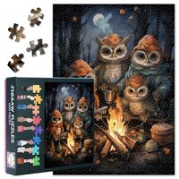 Animal Jigsaw Puzzles 1000 Pieces, Four Owls Sitting on a Campfire in The Forest at Night Puzzle for