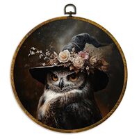 XPH Dark Academia Floral Owl Round Wall Art Framed, Vintage Moody Gothic Witchy Owl Circle Wall Deco