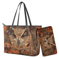 Nittanovaca Owl Flower Printed Leather Tote Bag Set,Top Handle Shoulder Bags and Purse Waterproof Ha