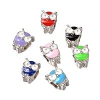 Ipotkitt 10 pcs Mixed Colors Alloy Enamel Owl European Beads Bird Cute Animal Spacer Large Hole Bead