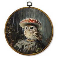 shiviody Owl Mushroom Canvas Wall Art Decor, Rainy Forest Animal Wall Decor, Nature Cottagecore Wood