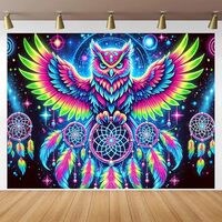 BlissYard Blacklight Tapestry Owl Dreamcatcher Wall Art 78x59 Inch Neon Psychedelic Glow in Dark Bac