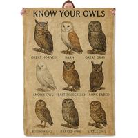 Vintage Owl Species Chart Blanket Gifts for Women Adults, Soft Warm Lightweight Flannel Throw Blanke