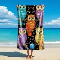 Gemstone Owl Starry Night Beach Towel - Creative Owl Microfiber Beach Towel, Art Deco Style, Suitabl