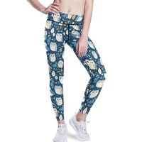 KLL Women's High Waist Workout Yoga Leggings Stretchy Athletic Running Pants Owl Blue, XXL