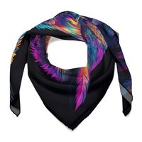 Owl with Multicolored Feathers Women Hair Scarf Square Silk Like Head Scarves Handkerchief Satin Nec