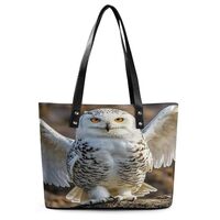 Snow Owl Tote Bag Large Soft Leather Purse with Zipper Lightweight Ladies Shoulder Handbag