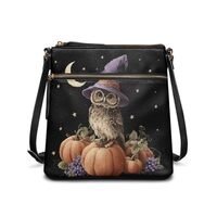 HUGS IDEA Halloween Owl Crossbody Purse for Women Leather Handbag for Halloween Party Large Capacity