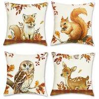 COZZSNUGE Fall Animals Throw Pillow Covers, Orange Fox Squirrel Owl Deer Autumn Polyester Decorative